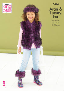 Knitting Pattern: Jacket, Gilet, Boot Toppers, Hat and Headband in Faux Fur for Girls 3-13 Years