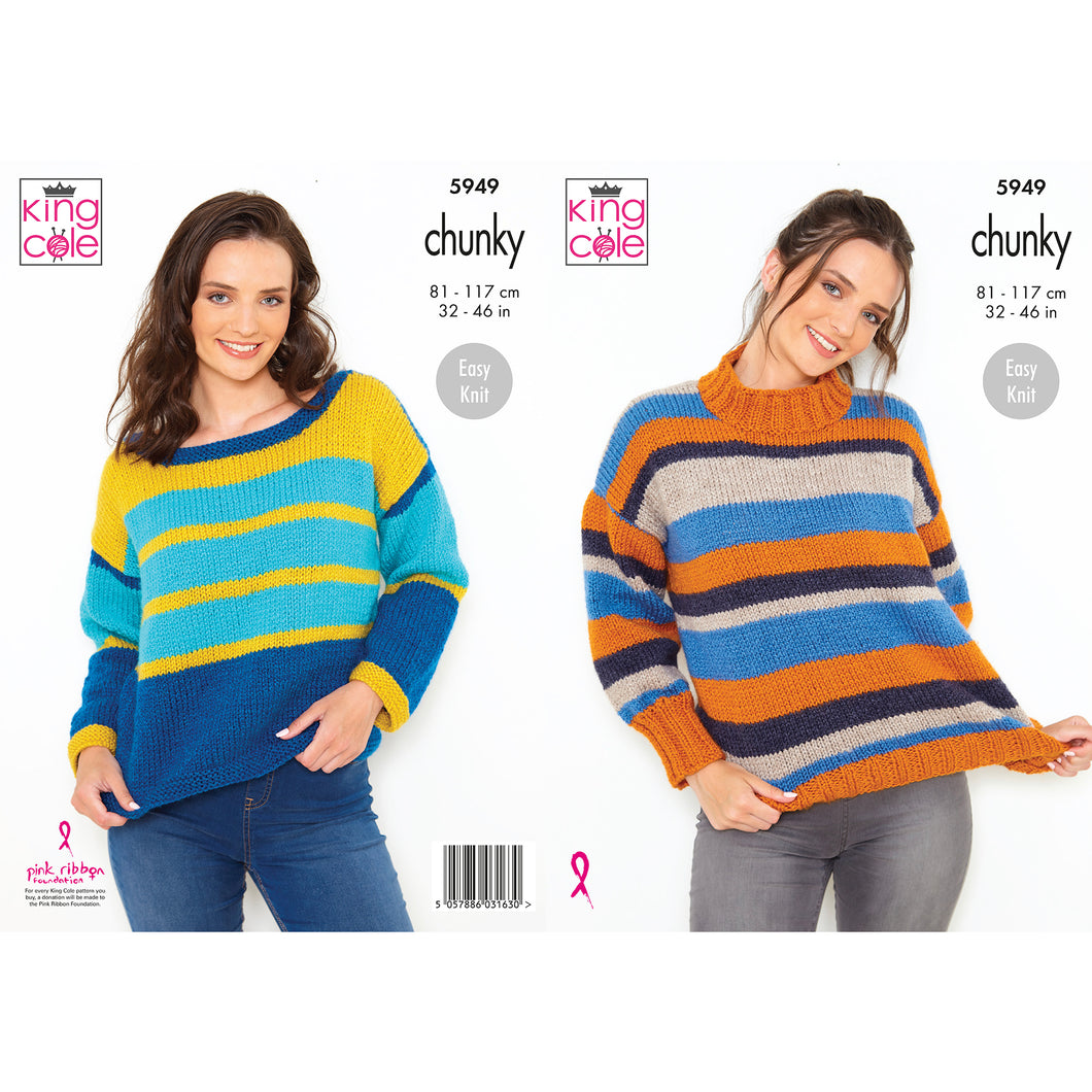 Knitting Pattern: Ladies Striped Sweaters in Chunky Yarn