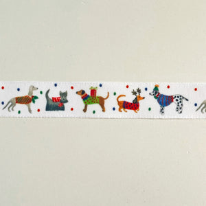 NEW Christmas Ribbon: 25mm, Jolly Dogs Ribbon