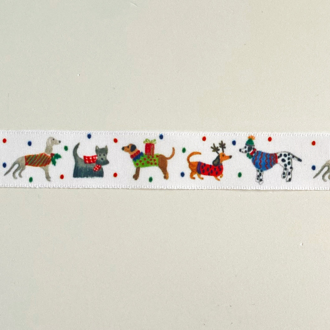 NEW Christmas Ribbon: 25mm, Jolly Dogs Ribbon