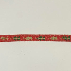 NEW Christmas Ribbon: 15mm, Red Cotton Christmas Tree Ribbon with Sparkle