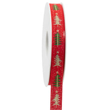 Load image into Gallery viewer, NEW Christmas Ribbon: 15mm, Red Cotton Christmas Tree Ribbon with Sparkle
