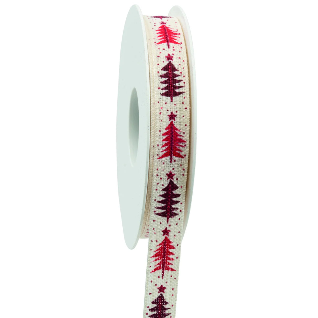 NEW Christmas Ribbon: 15mm, Cotton Christmas Tree Ribbon with Sparkle