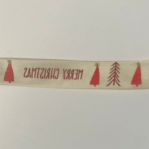 NEW Christmas Ribbon: 25mm, Merry Christmas Tree Cotton