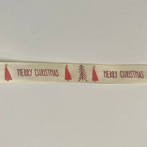 NEW Christmas Ribbon: 25mm, Merry Christmas Tree Cotton