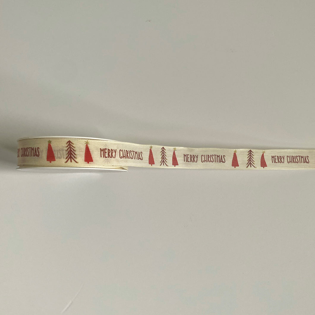 NEW Christmas Ribbon: 25mm, Merry Christmas Tree Cotton