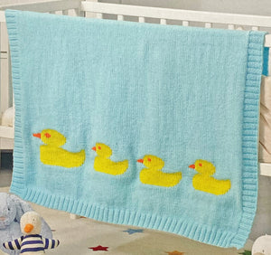 NEW Knitting Pattern: Baby Blanket with Ducks Motif in DK Yarn