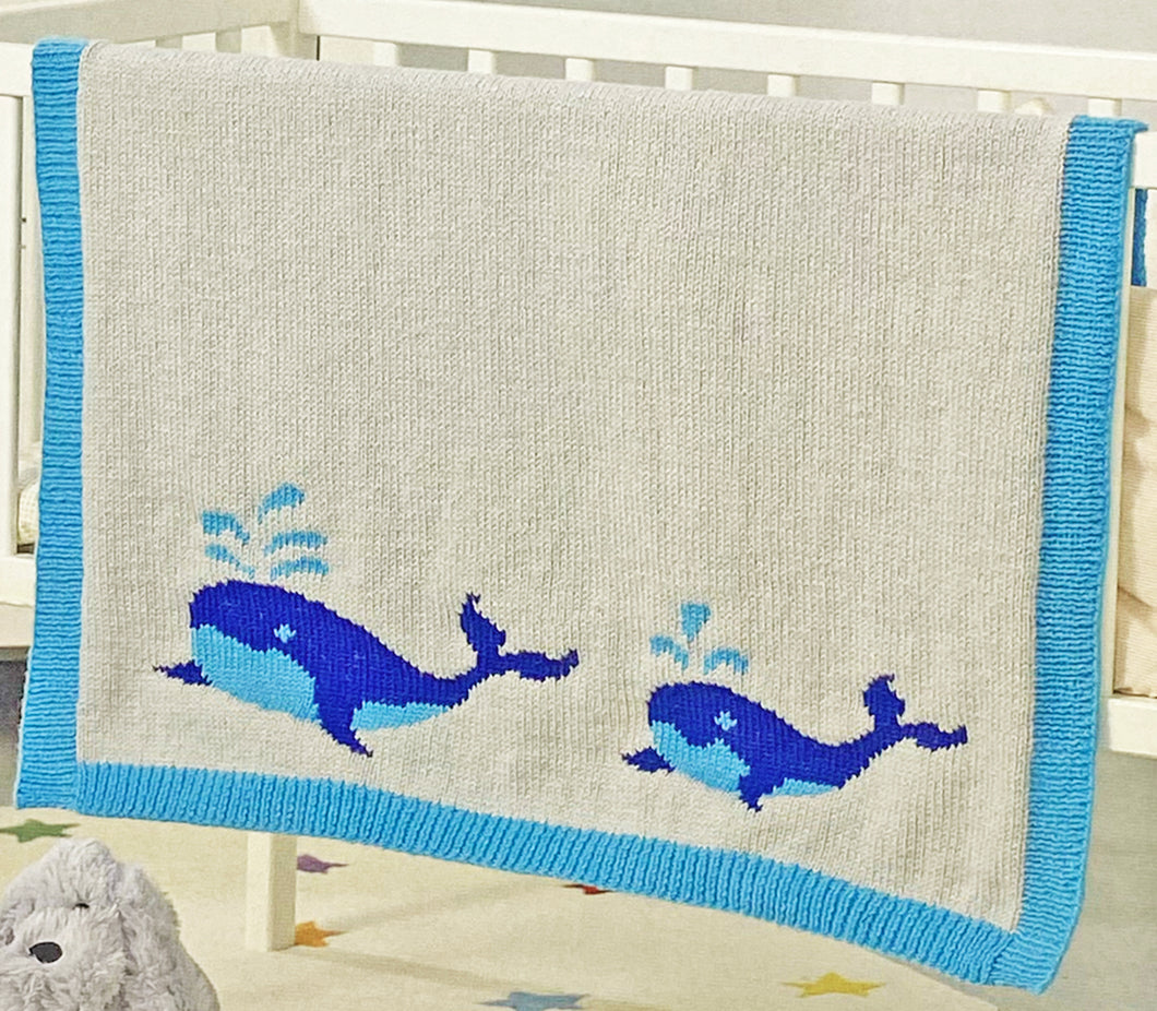 NEW Knitting Pattern: Baby Blanket with Whales Motif in DK Yarn