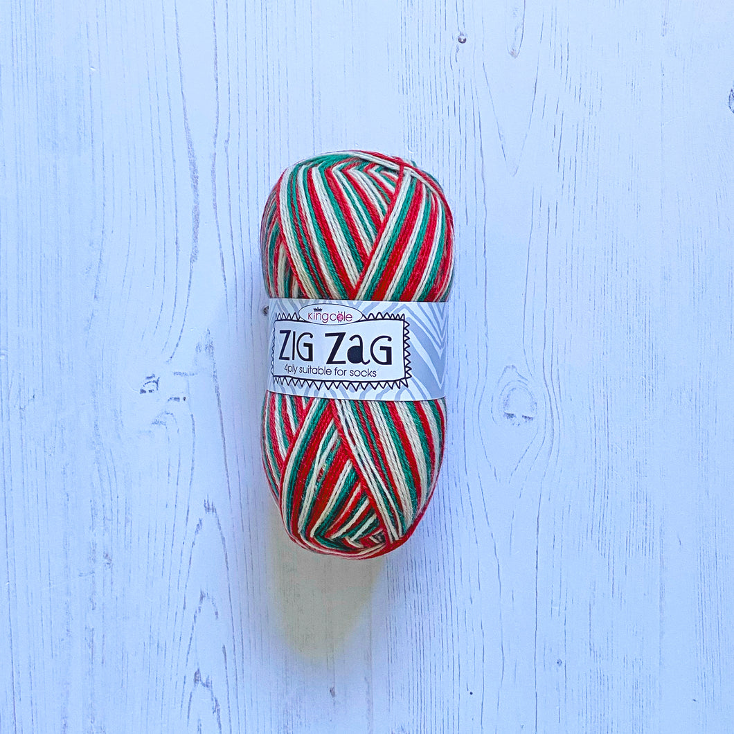 NEW Sock Yarn: Zig Zag 4 Ply in Christmas, 100g Ball