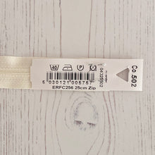 Load image into Gallery viewer, Zip: Cream, 25cm (10in), YKK, Closed End
