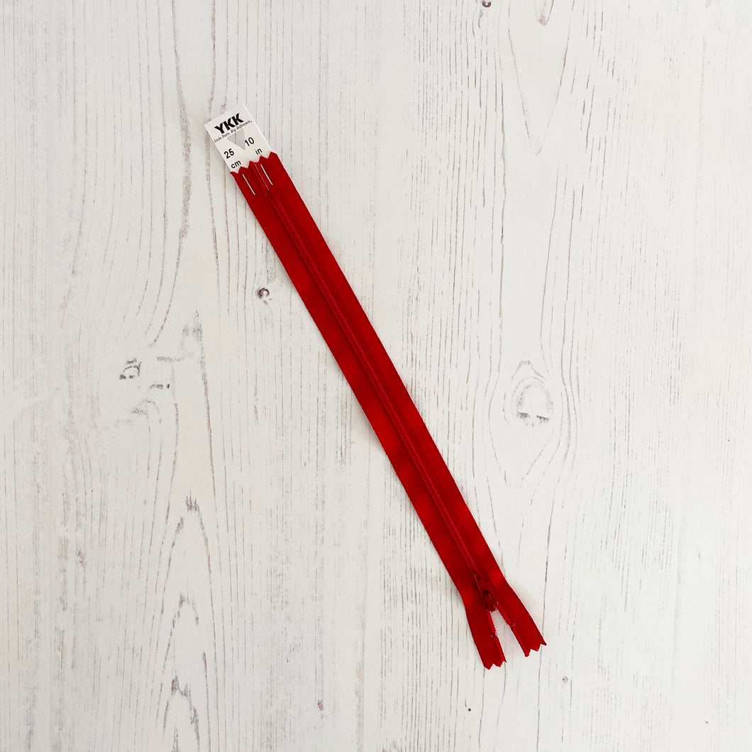 Zip: Red, 25cm (10in), YKK, Closed End
