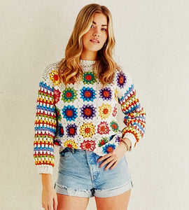 Crochet Pattern: Crowd Surf Sweater in Granny Squares and Stripes