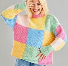Load image into Gallery viewer, Knitting Pattern: Patchwork Funnel Neck Sweater in Chunky Yarn
