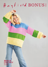 Load image into Gallery viewer, Knitting Pattern: Striped Balloon Sleeve Sweater in Chunky Yarn
