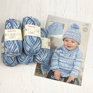 Pattern + Yarn: Baby Boy Sweater, Hat & Blanket in Blue Sirdar Snuggly Crofter DK Yarn