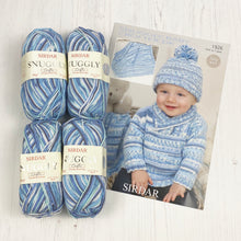 Load image into Gallery viewer, Pattern + Yarn: Baby Boy Sweater, Hat &amp; Blanket in Blue Sirdar Snuggly Crofter DK Yarn

