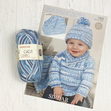 Load image into Gallery viewer, Pattern + Yarn: Baby Boy Sweater, Hat &amp; Blanket in Blue Sirdar Snuggly Crofter DK Yarn
