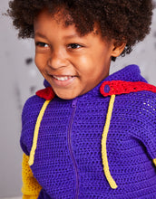 Load image into Gallery viewer, NEW Crochet Pattern: Sirdar Superhero Hoodie and Cape in DK Yarn for Kids 3-7
