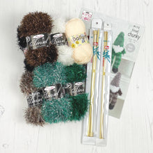 Load image into Gallery viewer, Knitting Kit: Two Gnomes in Green and Brown Tinsel Yarn
