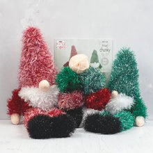 Load image into Gallery viewer, Knitting Kit: Two Gnomes in Red and Green Tinsel Yarn

