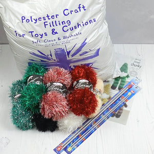Knitting Kit: Two Gnomes in Red and Green Tinsel Yarn