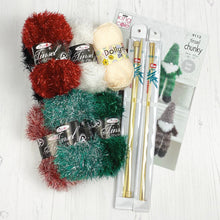 Load image into Gallery viewer, Knitting Kit: Two Gnomes in Red and Green Tinsel Yarn
