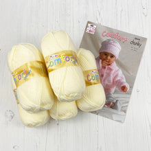 Load image into Gallery viewer, Pattern + Yarn: Chunky Baby Jacket, Sweater, Crossover Cardigan or Hat in Cream or Pink Chunky Baby Yarn
