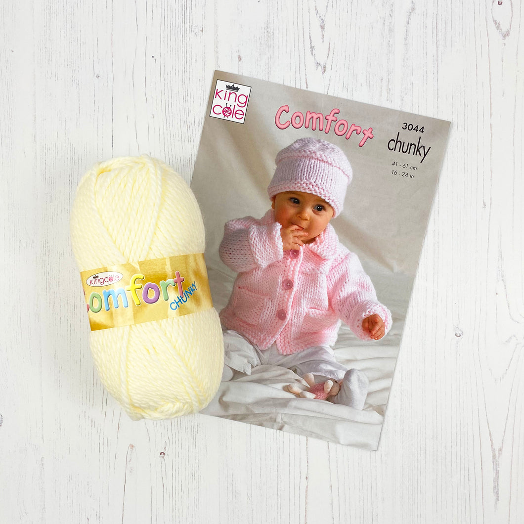 Pattern + Yarn: Chunky Baby Jacket, Sweater, Crossover Cardigan or Hat in Cream or Pink Chunky Baby Yarn