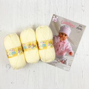 Pattern + Yarn: Chunky Baby Jacket, Sweater, Crossover Cardigan or Hat in Cream or Pink Chunky Baby Yarn