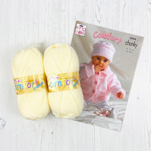 Pattern + Yarn: Chunky Baby Jacket, Sweater, Crossover Cardigan or Hat in Cream or Pink Chunky Baby Yarn