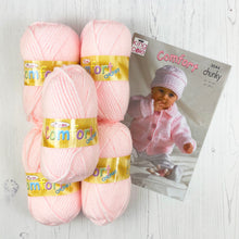 Load image into Gallery viewer, Pattern + Yarn: Chunky Baby Jacket, Sweater, Crossover Cardigan or Hat in Cream or Pink Chunky Baby Yarn
