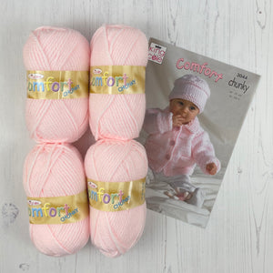 Pattern + Yarn: Chunky Baby Jacket, Sweater, Crossover Cardigan or Hat in Cream or Pink Chunky Baby Yarn