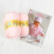 Load image into Gallery viewer, Pattern + Yarn: Chunky Baby Jacket, Sweater, Crossover Cardigan or Hat in Cream or Pink Chunky Baby Yarn
