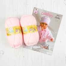 Load image into Gallery viewer, Pattern + Yarn: Chunky Baby Jacket, Sweater, Crossover Cardigan or Hat in Cream or Pink Chunky Baby Yarn
