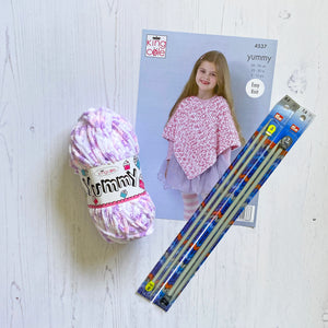 Knitting Kit: Garter Stitch Poncho in Pink or Purple Yummy Yarn