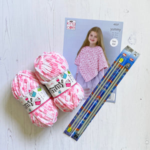 Knitting Kit: Garter Stitch Poncho in Pink or Purple Yummy Yarn