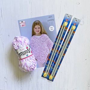 Knitting Kit: Lacy Poncho in Purple or Pink Yummy Yarn