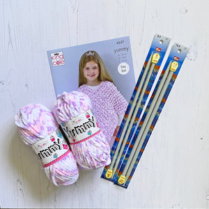 Knitting Kit: Lacy Poncho in Purple or Pink Yummy Yarn