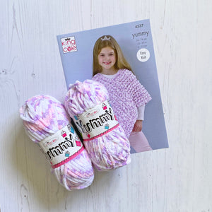 Knitting Kit: Lacy Poncho in Purple or Pink Yummy Yarn
