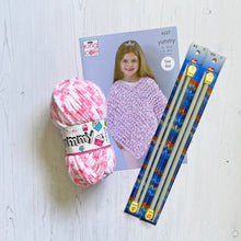 Load image into Gallery viewer, Knitting Kit: Lacy Poncho in Purple or Pink Yummy Yarn
