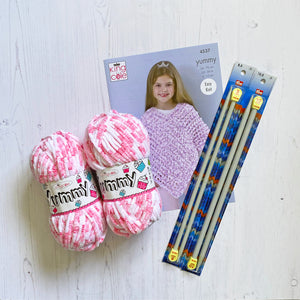 Knitting Kit: Lacy Poncho in Purple or Pink Yummy Yarn