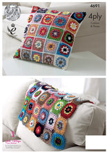 Load image into Gallery viewer, Crochet Pattern: Granny Squares Throw and Cushion in 4 Ply Yarn
