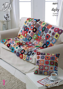 Crochet Pattern: Granny Squares Throw and Cushion in 4 Ply Yarn
