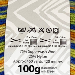 Sock Yarn: Zig Zag 4 Ply in Grasshopper, 100g Ball