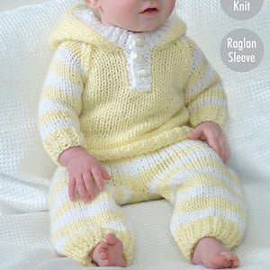 Knitting Pattern: Baby All-In-One, Hoody, Pants and Hat for Babies 0-24 Months