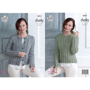 Knitting Pattern: Ladies Cable Cardigan and Sweater in Chunky Yarn