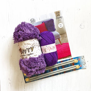Knitting Kit: Cushion Cover in Purple King Cole Tufty Yarn