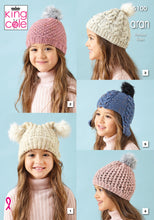 Load image into Gallery viewer, Knitting Pattern: Five Children&#39;s Hats in Aran Yarn for 4-12 Years
