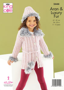 Knitting Pattern: Jacket, Gilet, Boot Toppers, Hat and Headband in Faux Fur for Girls 3-13 Years