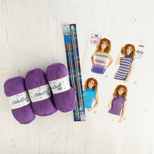 Knitting Kit: Summer Tops for Ladies in Purple Cotton 4 Ply Yarn